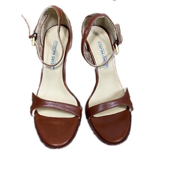 Charles David brown leather single strap open toe heels Sz 6 - Picture 2 of 10